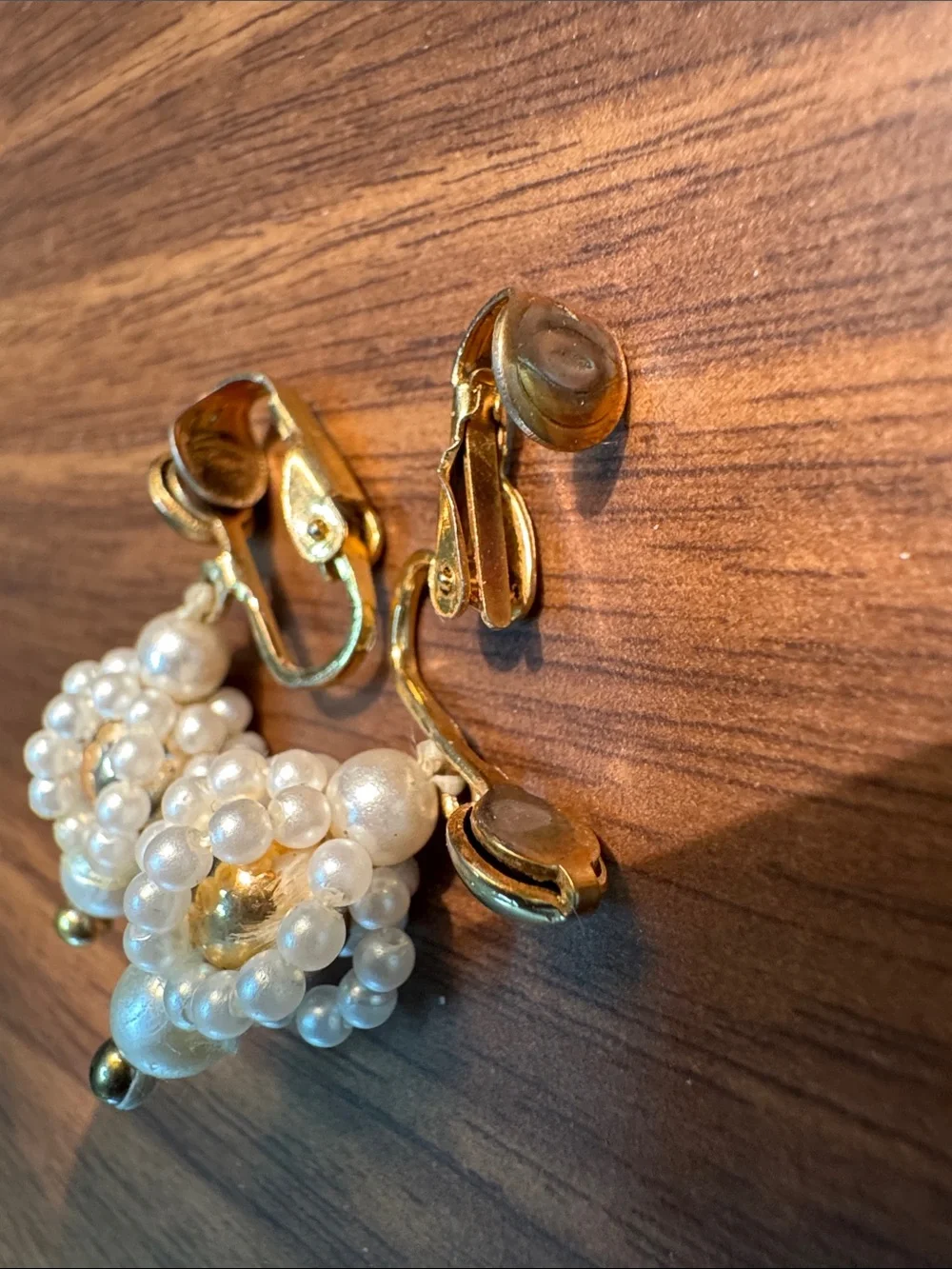 Vintage Pearl Cluster Drop Earrings - Cream and Gold Accents